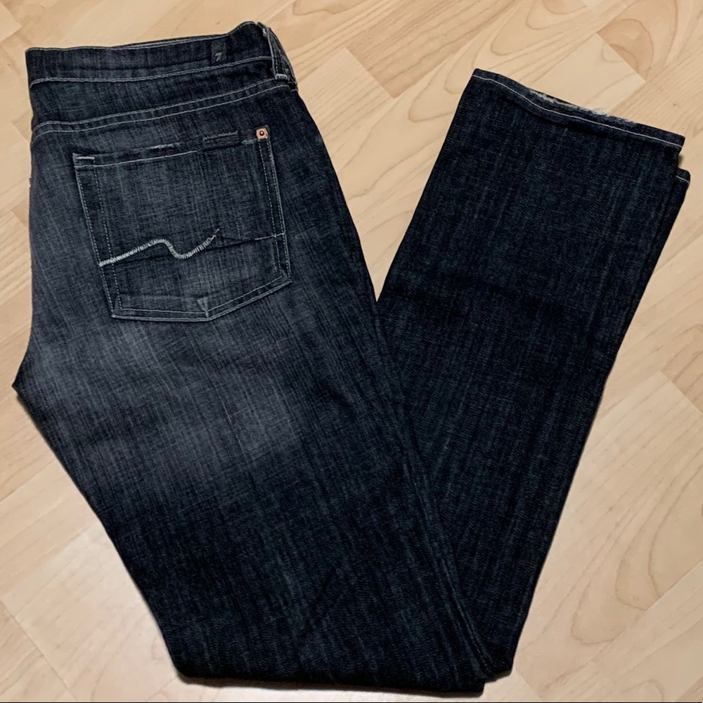 7 For All Mankind Black Wash Straight Jeans 32x33